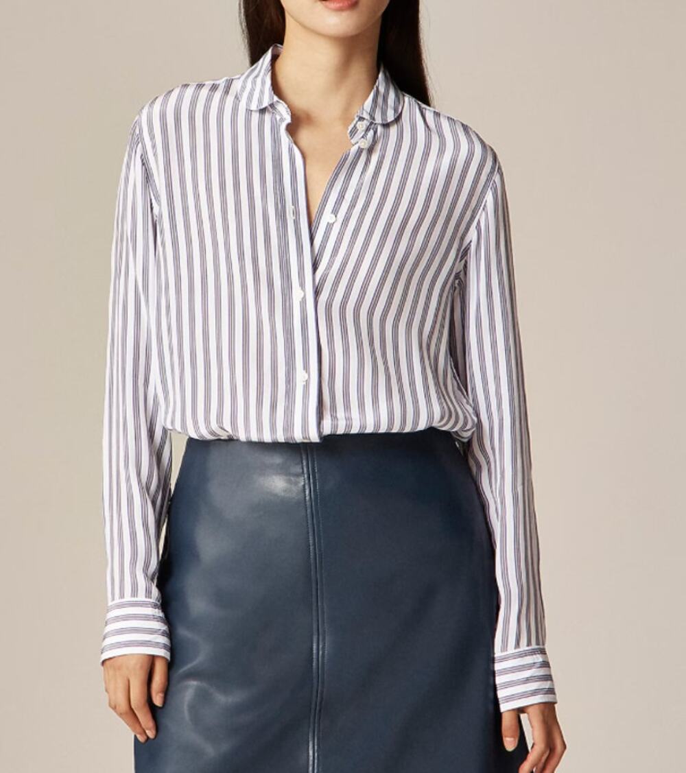 J.Crew Jules Classic Fit club-collar shirt 8 White Purple crepe de chine CN496